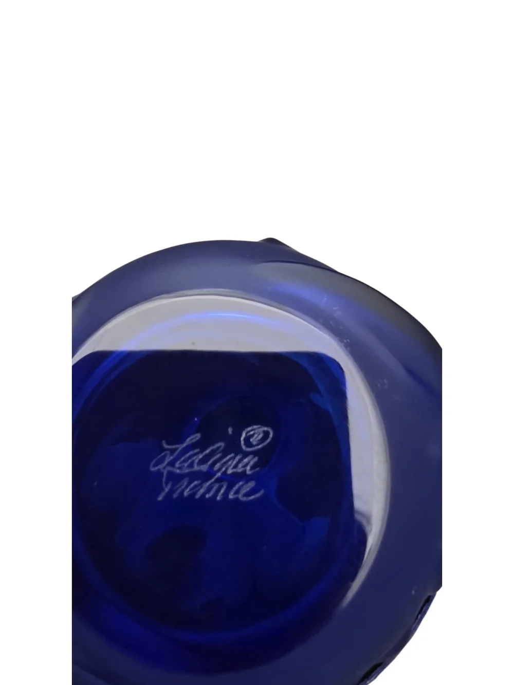 Lalique France Crystal Royal Palm Soliflore Bud Vase Cobalt Blue Signed Vintage